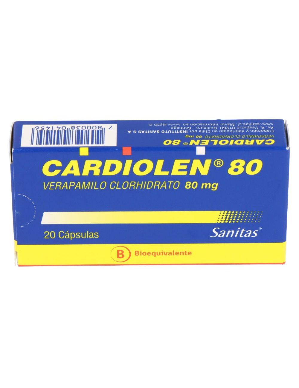 VERAPAMILO CLORHIDRATO CARDIOLEN 80 MG 20 CAPSULAS BIOEQUIVALENTE LABORATORIO SANITAS