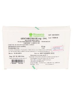 GENTAMICINA 80MG/2ML SOLUCION INYECTABLE  5 AMPOLLAS