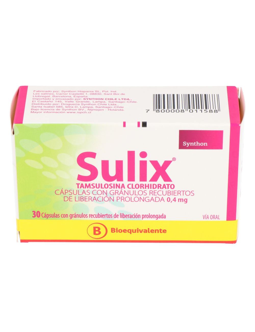 SULIX TAMSULOSINA 0.4 MG 30 CAPSULAS BIOEQUIVALENTE SYNTHON