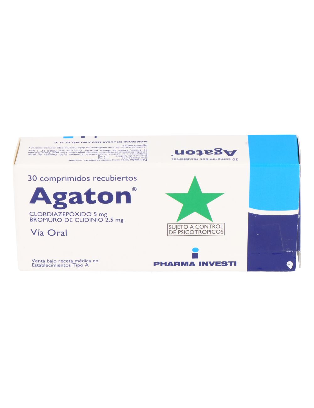 AGATON CLORDIAZEPÓXIDO 5 MG BROMURO DE CLIDINIO 2.5 30 COMPRIMIDOS RECUBIERTOS PHARMAINVESTI