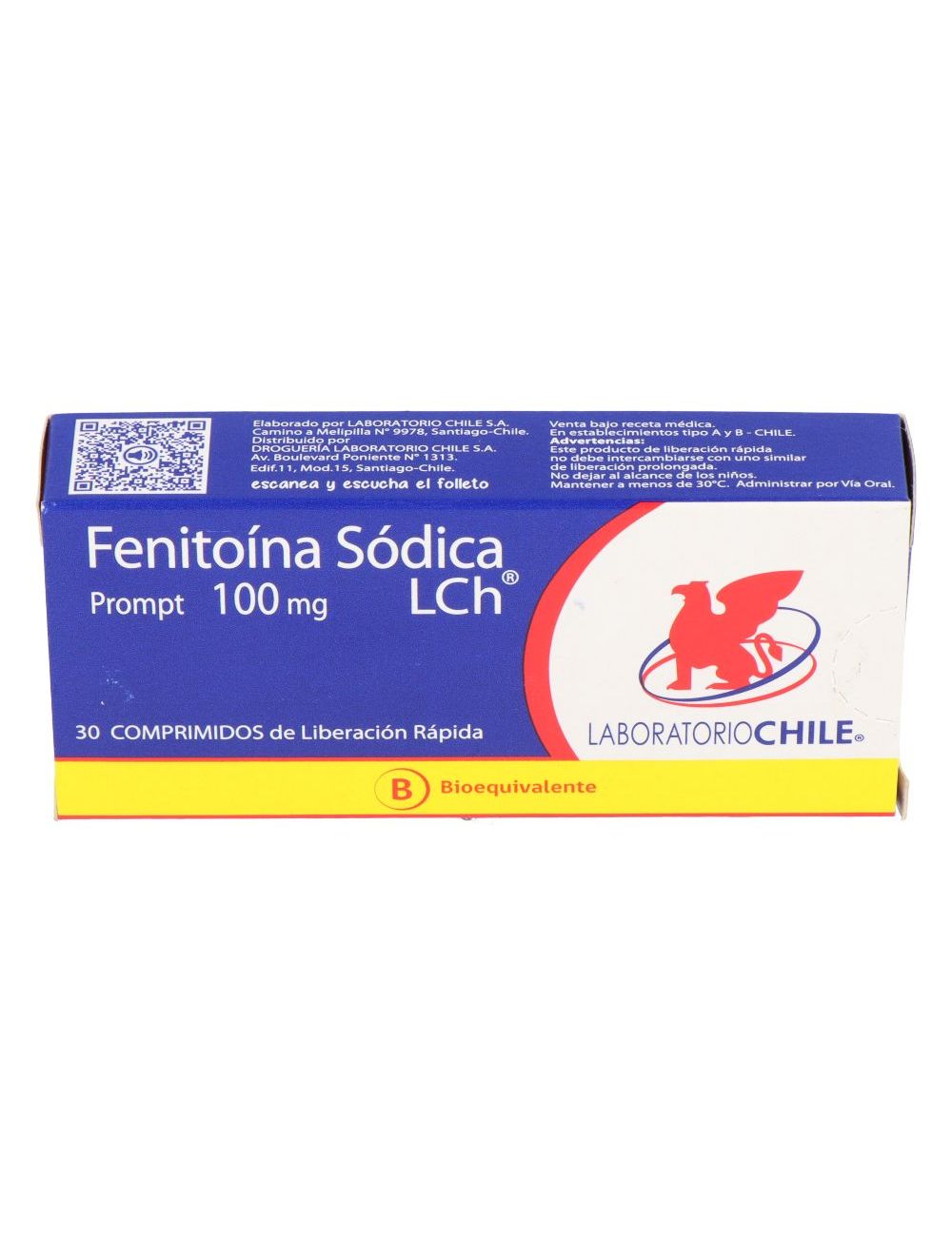 FENITOINA SÓDICA 100 MG 30 COMPRIMIDOS BIOEQUIVALENTE LABORATORIO CHILE