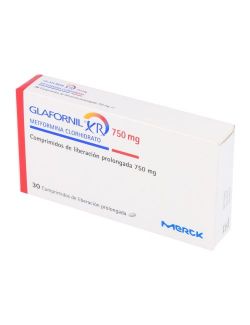 GLAFORNIL XR 750MG METFORMINA CLORHIDRATO 30 COMPRIMIDOS LIBERACION PROLONGADA LAB. MERCK