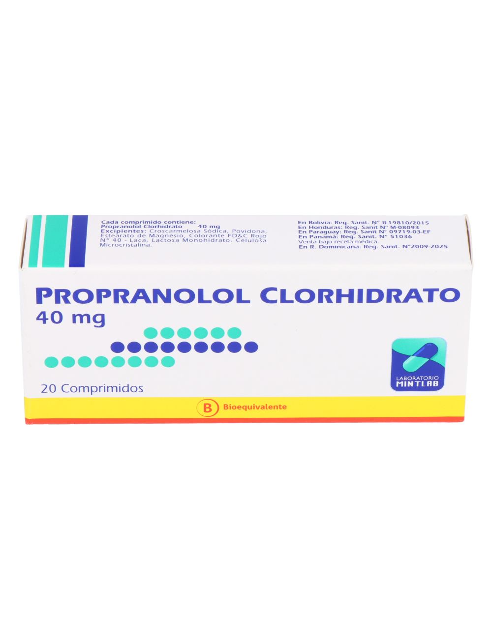 PROPRANOLOL CLORHIDRATO 40 MG 20 COMPRIMIDOS BIOEQUIVALENTE MINTLAB