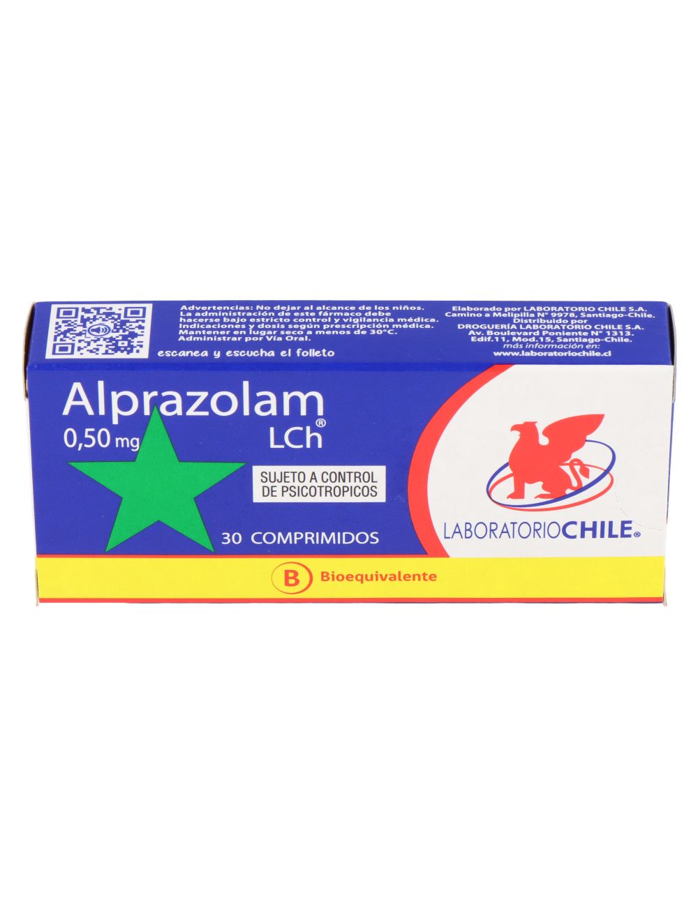 ALPRAZOLAM 0.5 MG 30 COMPRIMIDOS BIOEQUIVALENTE LABORATORIO CHILE