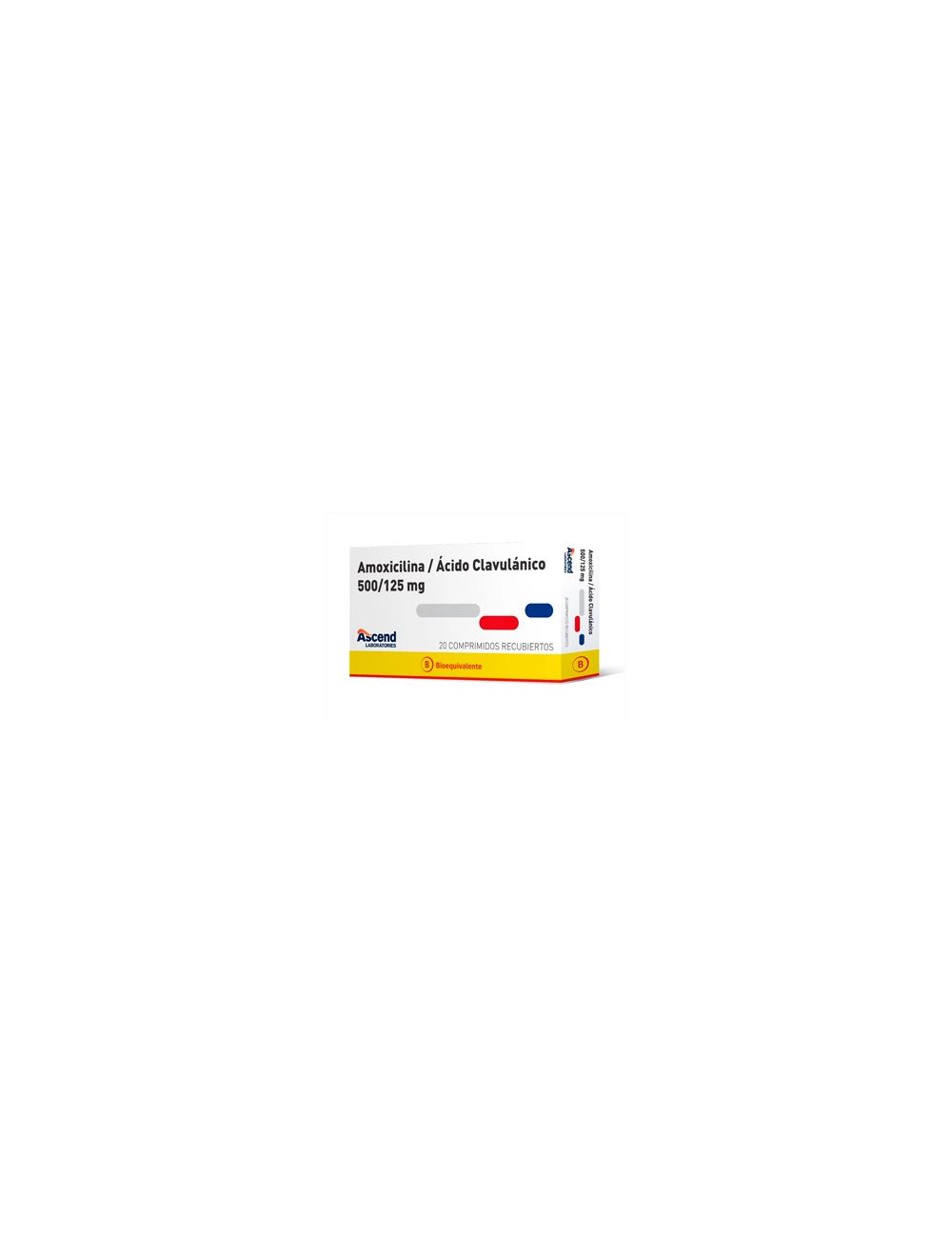 AMOXICILINA 500 MG /ACIDO CLAVULANICO 125 MG 20 COMPRIMIDOS RECUBIERTOS BIOEQUIVALENTE LAB.ASCEND