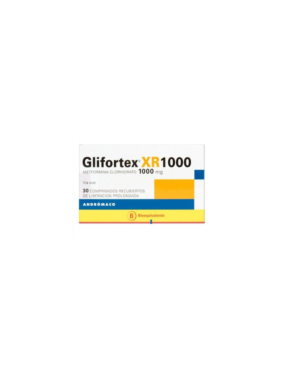 METFORMINA CLORHIDATRO GLIFORTEX XR 1000 MG 30 COMPRIMIDOS RECUBIERTOS DE LIBERACIÓN PROLONGADA BIOEQUIVALENTE ANDROMACO