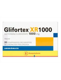 METFORMINA CLORHIDATRO GLIFORTEX XR 1000 MG 30 COMPRIMIDOS RECUBIERTOS DE LIBERACIÓN PROLONGADA BIOEQUIVALENTE ANDROMACO