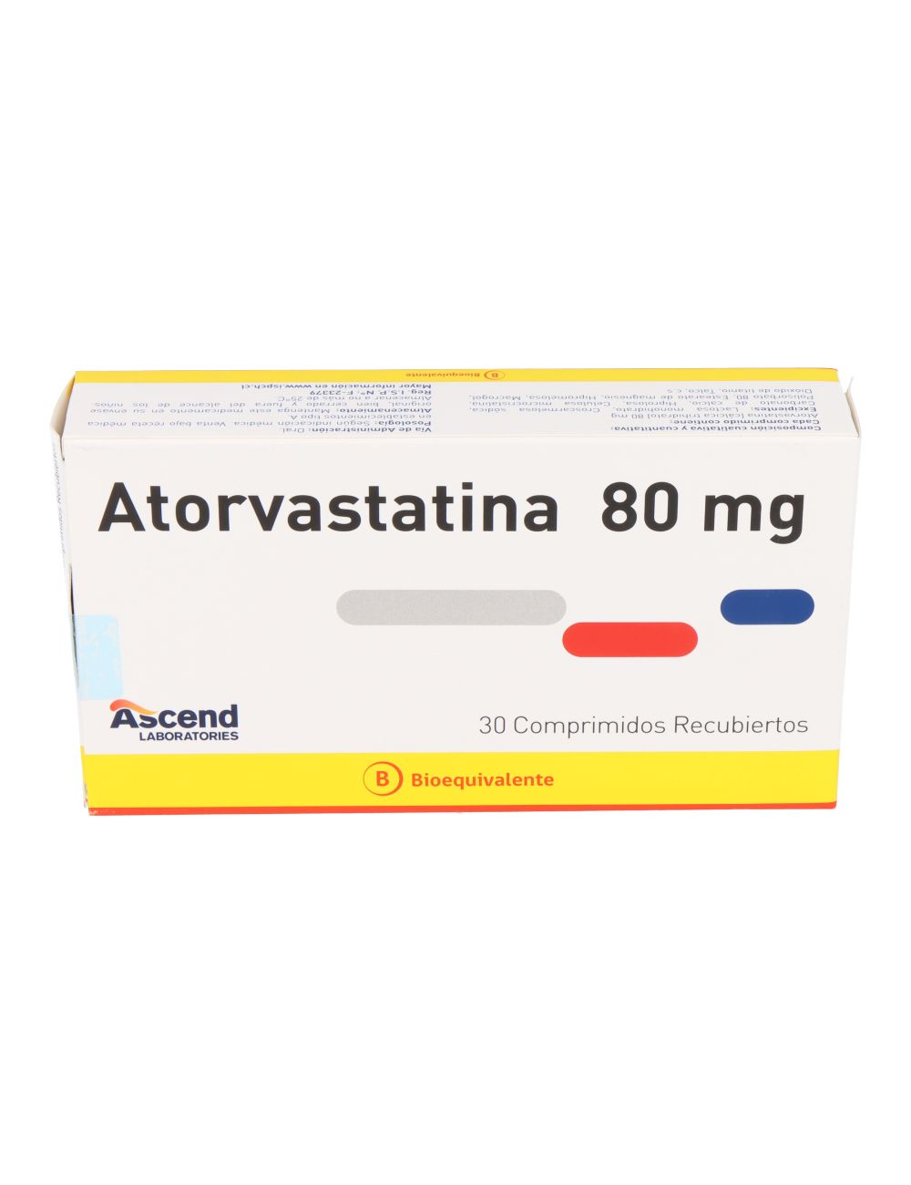 ATORVASTATINA 80 MG 30 COMPRIMIDOS RECUBIERTOS BIOEQUIVALENTE LABORATORIO ASCEND CENABAST