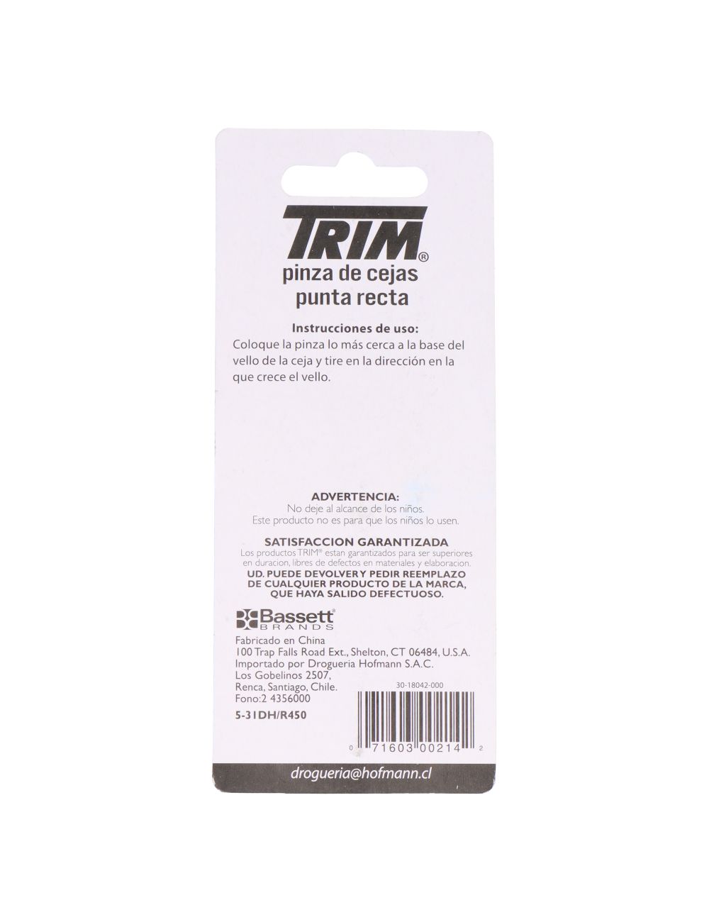 PINZA DE CEJAS PUNTA RECTA BEAUTYCARE TRIM
