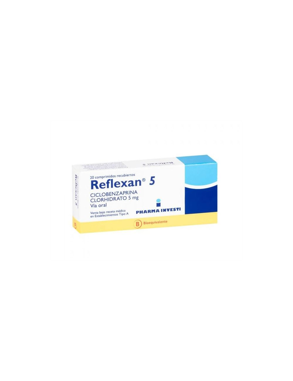 REFLEXAN 5MG CICLOBENZAPRINA 20 COMPRIMIDOS RECUBIERTOS BIOEQUIVALENTE LAB. MEGALABS