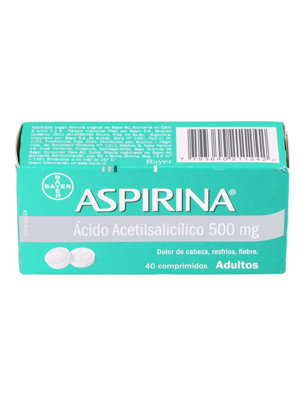ASPIRINA ACIDO ACETILSALICILICO 500MG 40 COMPRIMIDOS BAYER