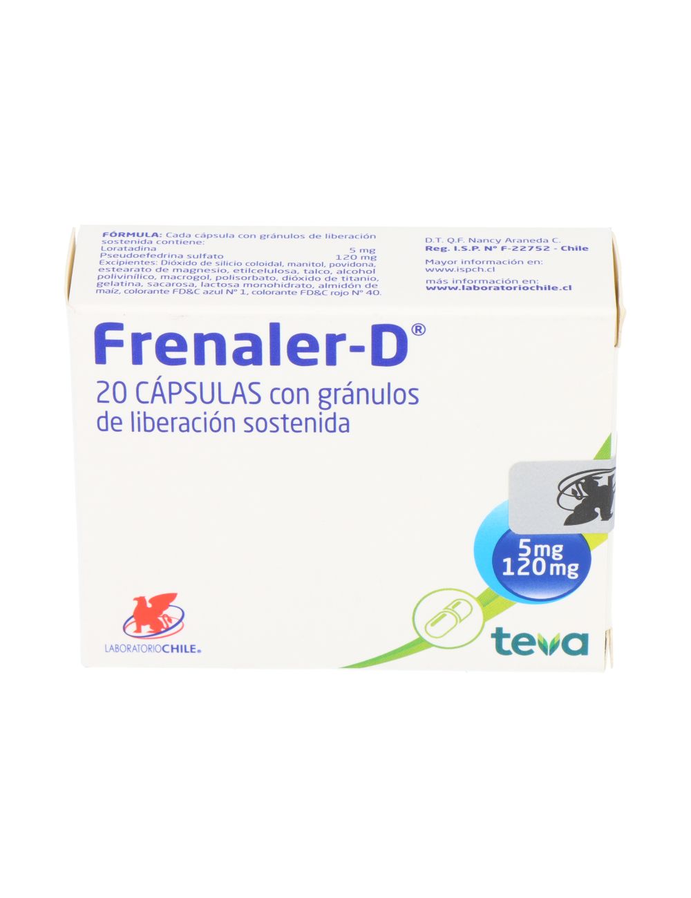 FRENALER-D LORATADINA 5MG PSEUDOEFEDRINA 120MG  20CAPSULA CON GRANULOS DE LIBERACION SOSTENIDA LAB. CHILE