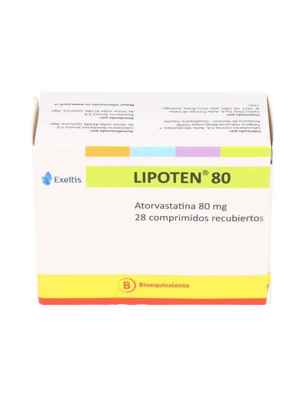 ATORVASTATINA LIPOTEN 80 MG COMPRIMIDOS RECUBIERTOS BIOEQUIVALENTE LAB. EXELTIS