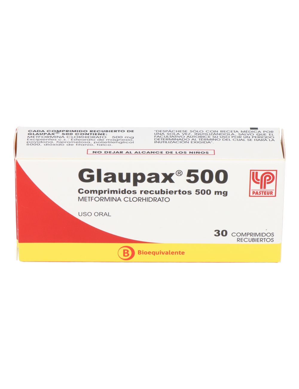 METFORMINA GLAUPAX 500 MG 30 COMPRIMIDOS RECUBIERTOS BIOEQUIVALENTE LAB. PASTEUR