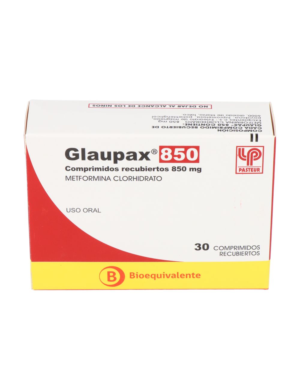 METFORMINA GLAUPAX 850MG 30COMPRIMIDOS RECUBIERTOS BIOEQUIVALENTE LAB. PASTEUR