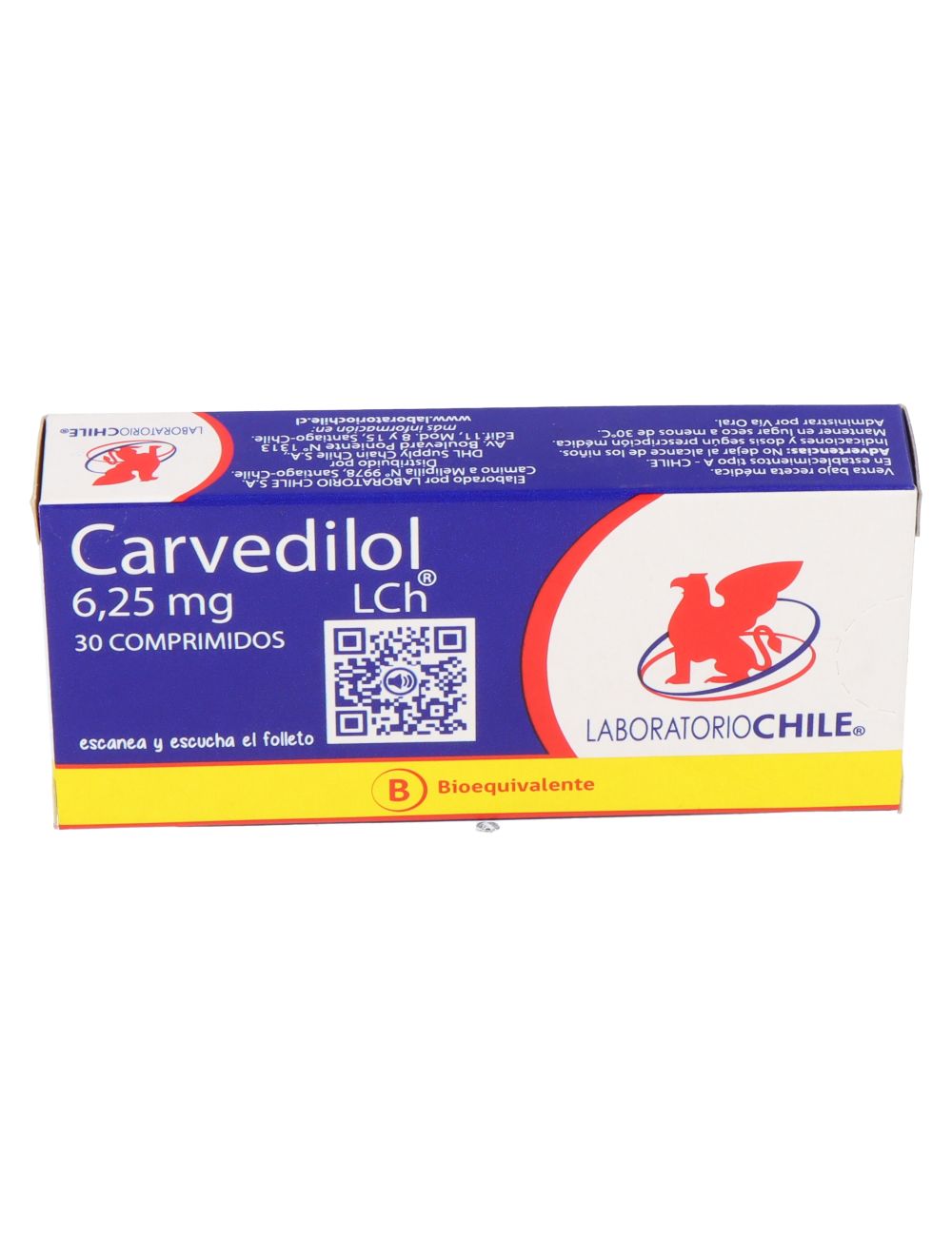 CARVEDILOL 6.25 MG 30 COMPRIMIDOS BIOEQUIVALENTE LABORATORIO CHILE