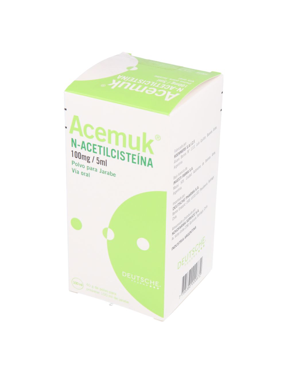 ACEMUK N-ACETILCISTEINA 100MG/5ML POLVO PARA JARABE 100ML LABORATORIO DETSCHE