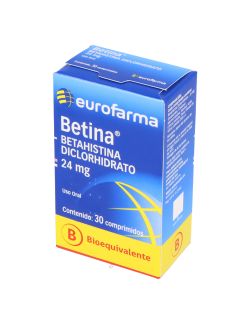 BETINA BETAHISTINA DICLORHIDRATO 24MG 30 COMPRIMIDOS BIOEQUIVALENTE LAB. EUROFARMA