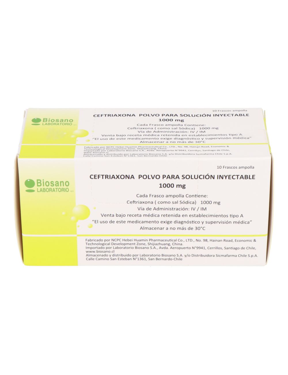 CEFTRIAXONA POLVO PARA SOLUCION INYECTABLE 1G CAJA 10 UNIDADES BIOSANO
