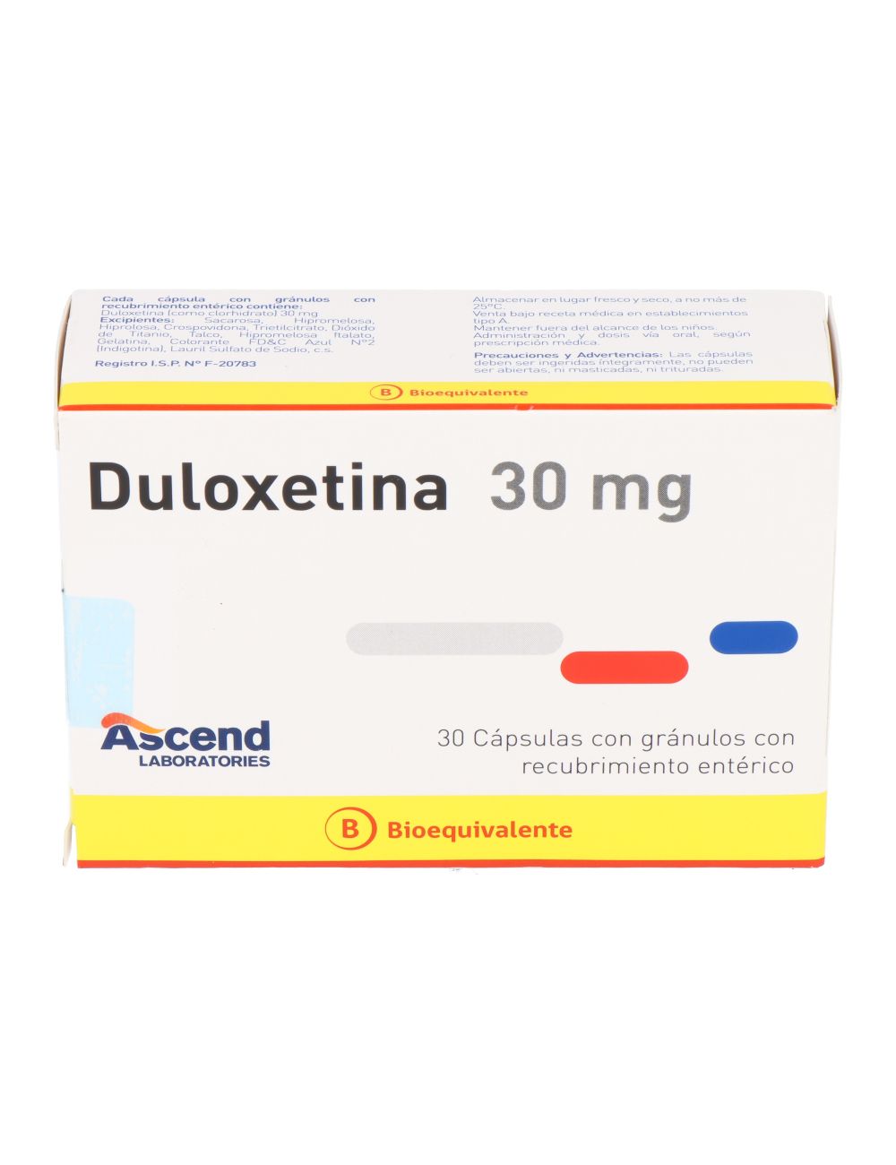 DULOXETINA 30MG 30 CAPSULAS CON GRANULOS RECUBRIMIENTO ENTERICO BIEQUIVALENTE LAB.ASCEND