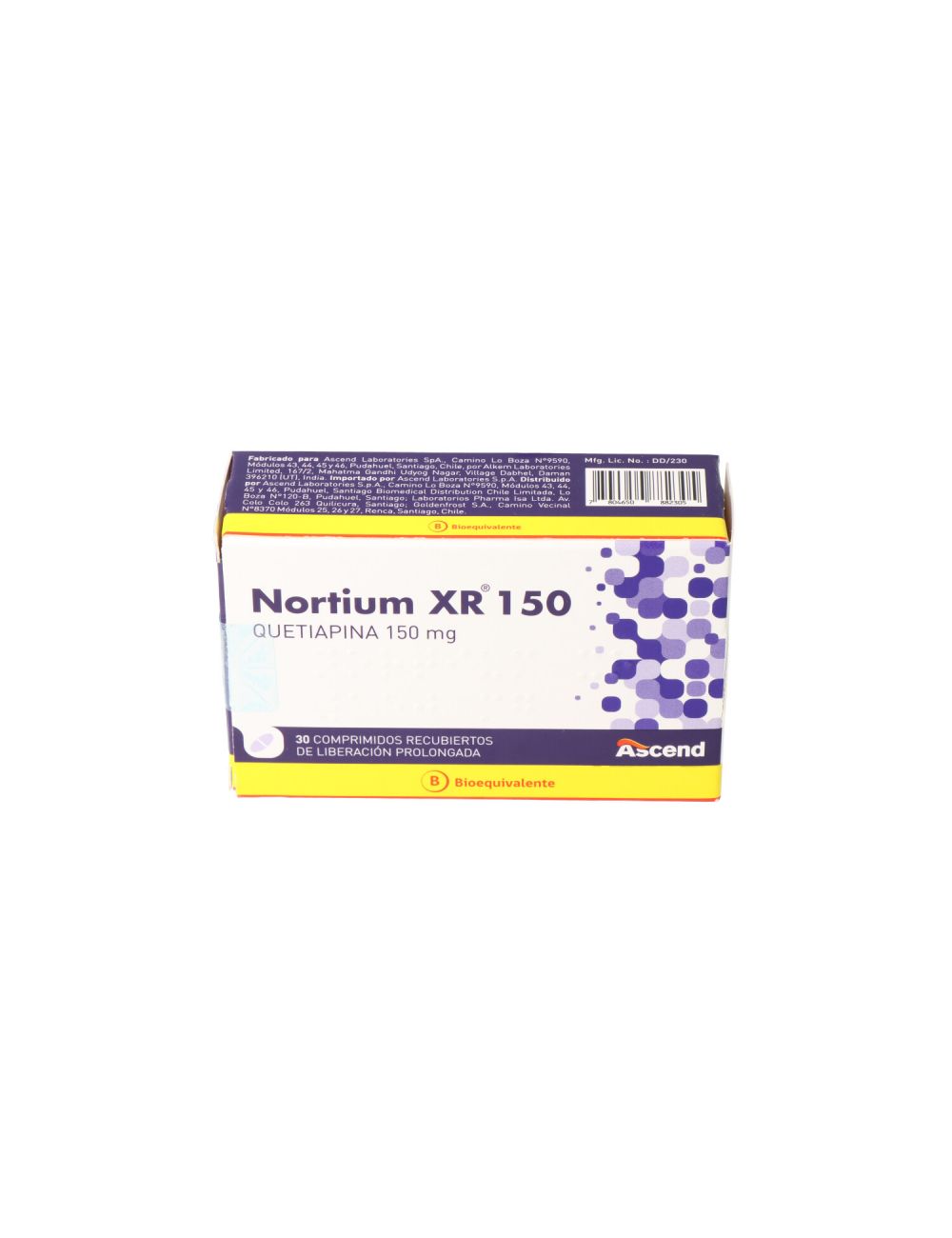 CENABAST NORTIUM XR QUETIAPINA 150MG 30 COMPRIMIDOS BIOEQUIVALENTE LABORATORIO ASCEND CENABAST
