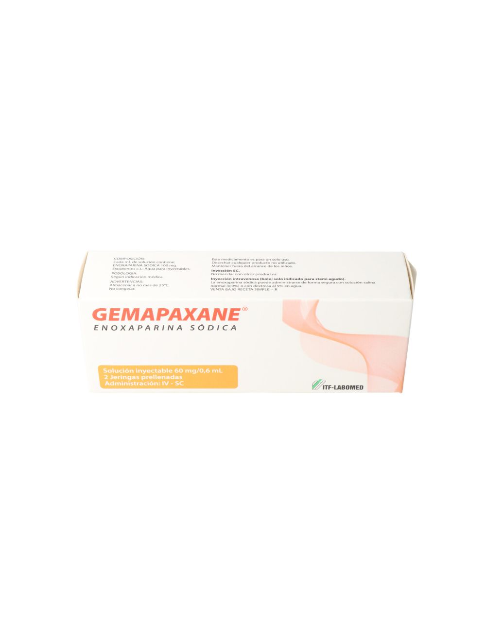 GEMAPAXANE ENOXAPARINA 60MG /0.6 ML 2 JERINGAS LABORATORIO ITF-LABOMED CENABAST