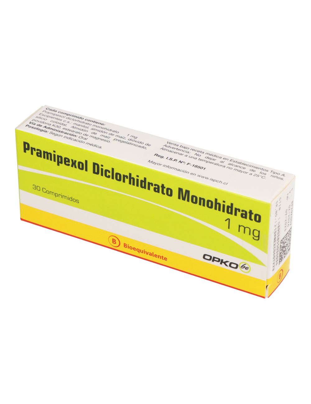 PRAMIPEXOL DICLORHIDRATO MONOHIDRATO 1 MG 30 COMPRIMIDOS BIOEQUIVALENTE LABORATORIO OPKO CENABAST