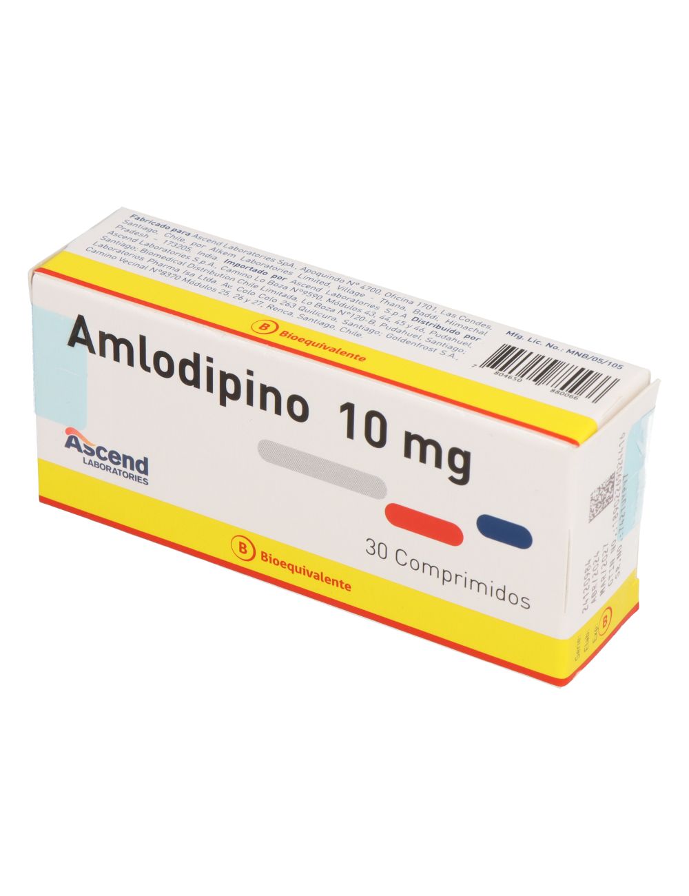 AMLODIPINO 10 MG 30 COMPRIMIDOS BIOEQUIVALENTE LABORATORIO ASCEND CENABAST