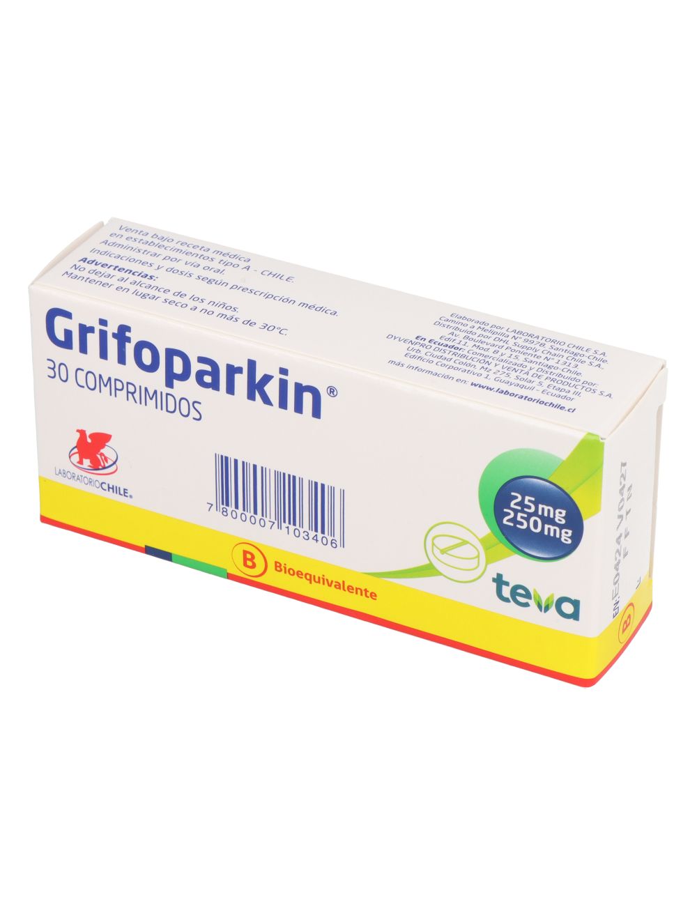 GRIFOPARKIN LEVODOPA 250 MG / CARBIDOPA 25MG 30 COMPRIMIDOS TEVA CENABAST