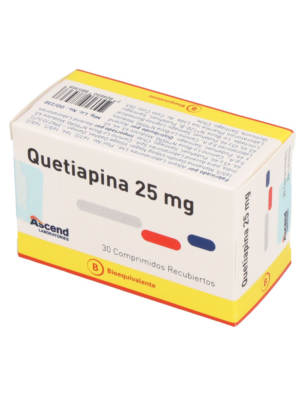 QUETIAPINA 25 MG 30 COMPRIMIDOS RECUBIERTOS BIOEQUIVALENTE LAB. ASCEND CENABAST