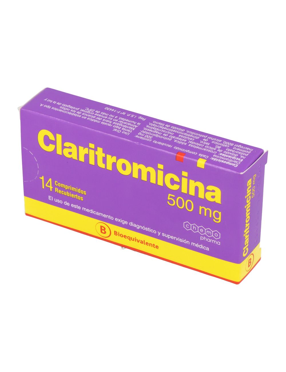 CLARITROMICINA 500 MG 14 COMPRIMIDOS RECUBIERTOS BIOEQUIVALENTE LABORATORIO CHEMO PHARMA CENABAST