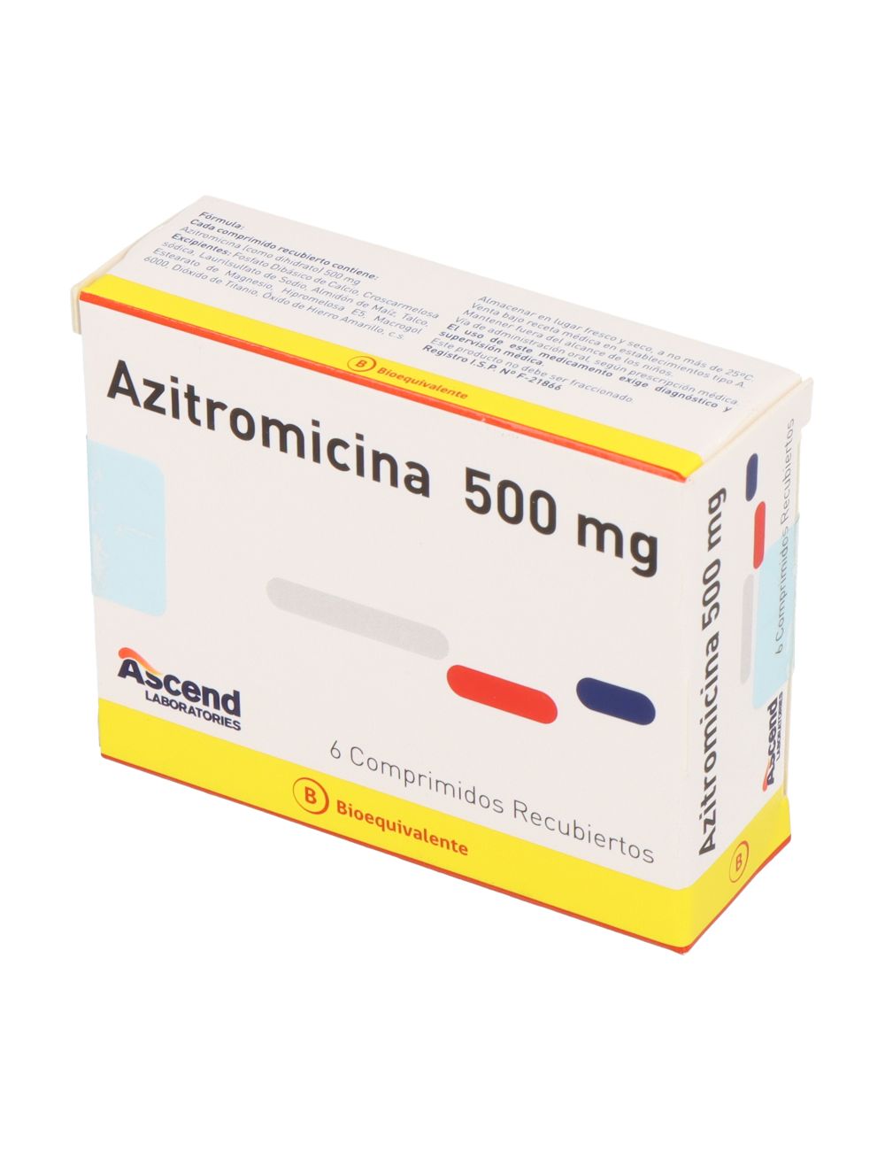 AZITROMICINA 500MG 6 COMPRIMIDOS RECUBIERTOS BIOEQUIVALENTE LABORATORIO ASCEND CENABAST