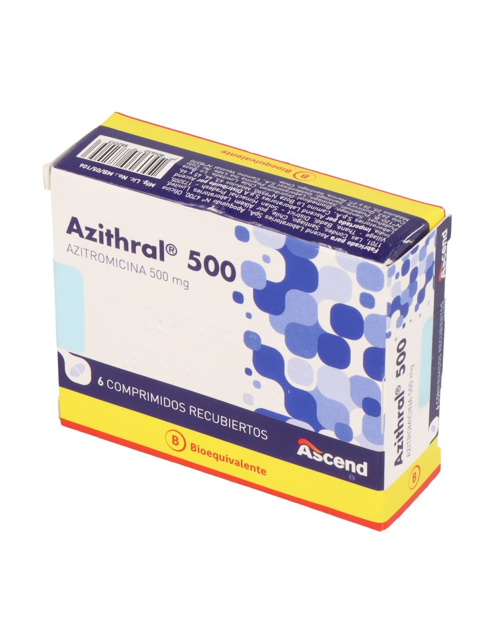 AZITROMICINA AZITHRAL 500MG 6 COMPRIMIDOS RECUBIERTOS BIOEQUIVALENTE LABORATORIO ASCEND CENABAST