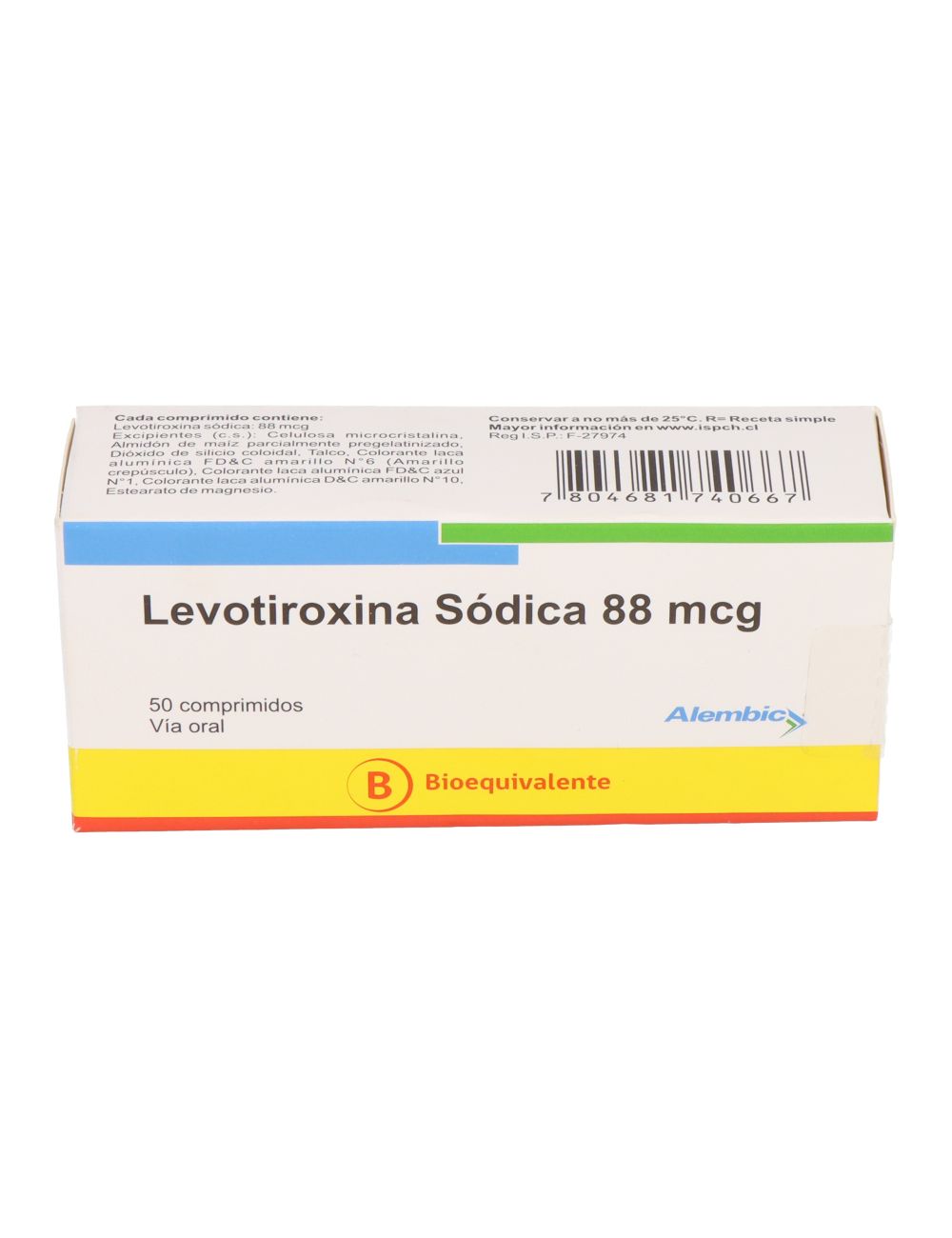 LEVOTIROXINA SODICA 88 MCG 50 COMPRIMIDOS BIOEQUIVALENTE LABORATORIO ALEMBIC CENABAST