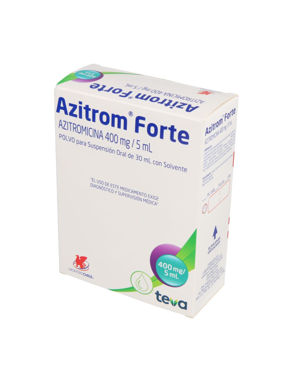 AZITROM FORTE AZITROMICINA 400 MG/5ML  POLVO PARA SUSPENCION ORAL 30ML LAB.CHILE CENABAST