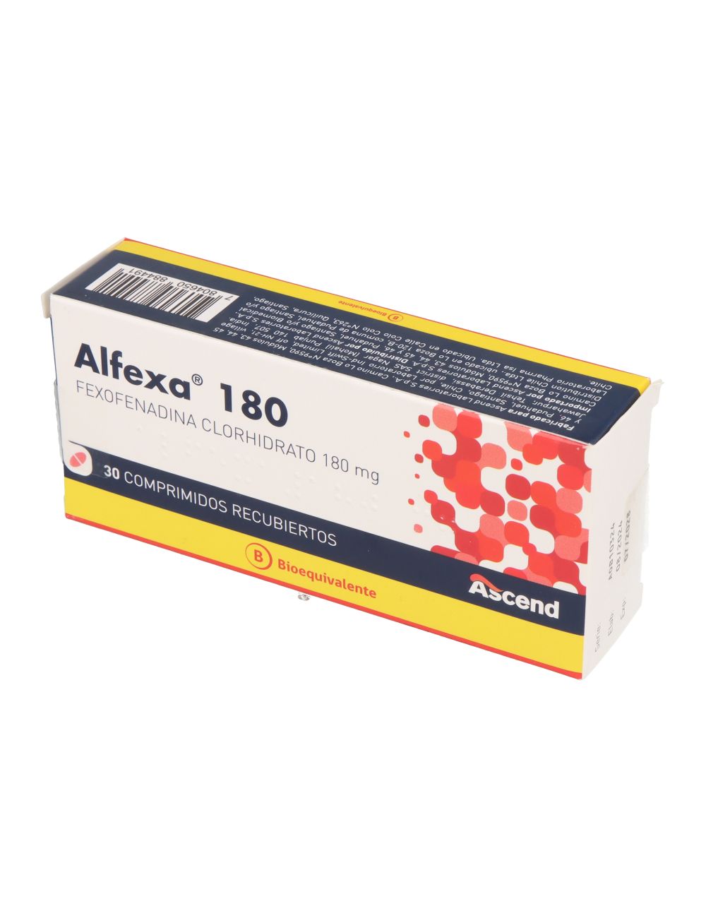 FEXOFENADINA ALFEXA 180MG 30 COMPRIMIDOS RECUBIERTOS BIOEQUIVALENTE LABORATORIO ASCEND CENABAST