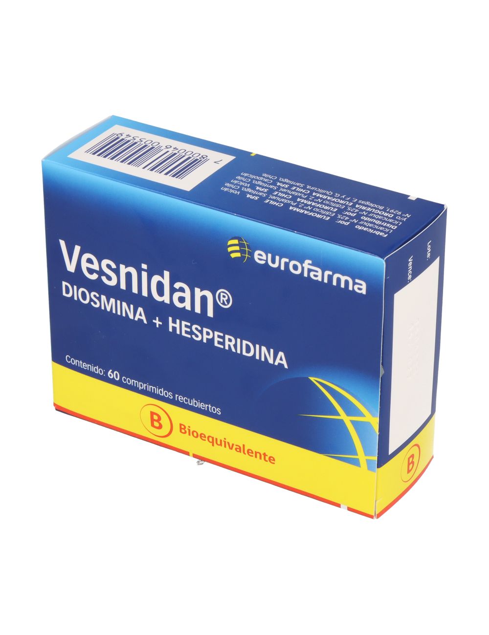 VESNIDAN DIOSMINA + HESPERIDINA 60 COMPRIMIDOS RECUBIERTOS BIOEQUIVALENTE LABORATORIO EUROFARMA CENABAST