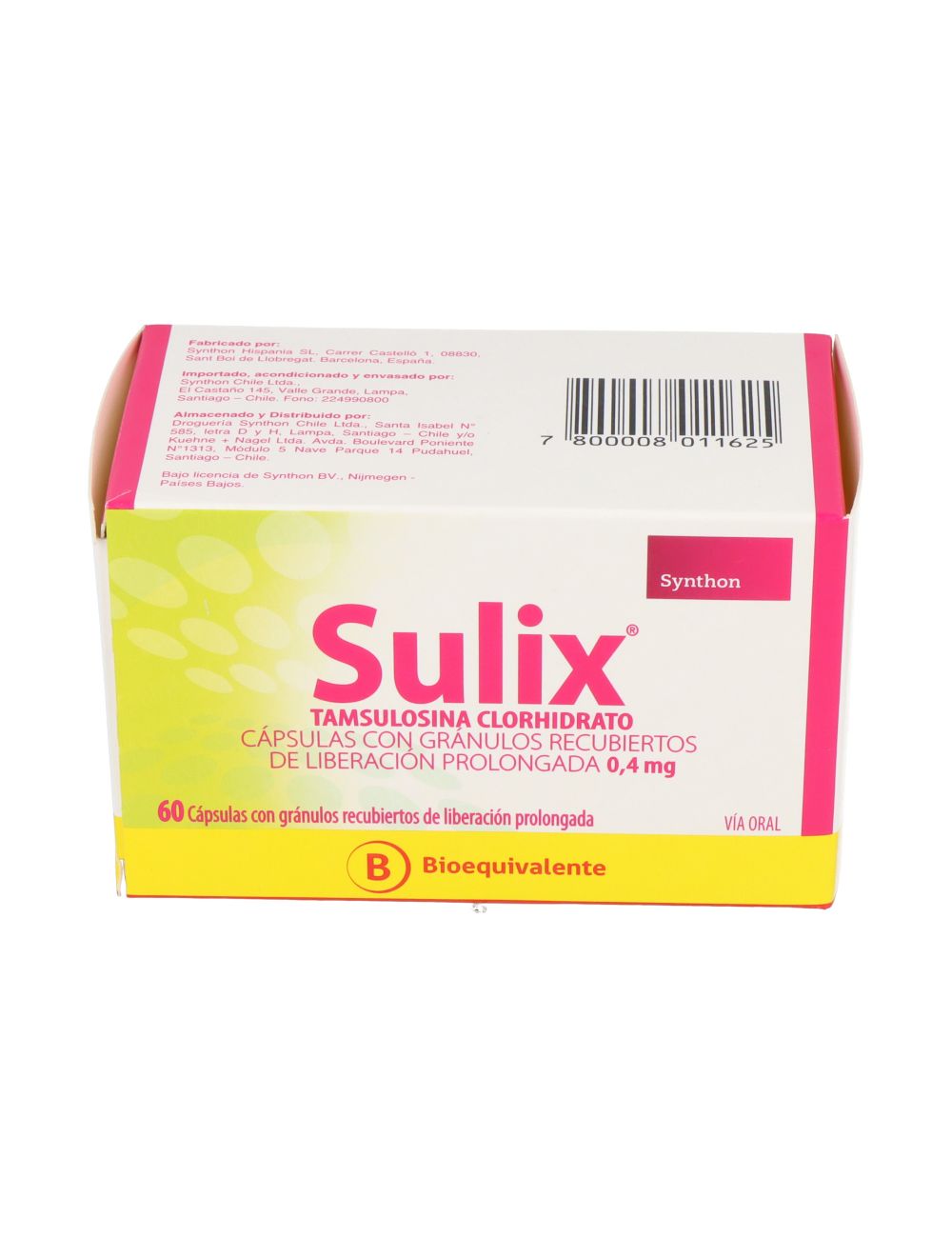 SULIX TAMSULOSINA 0.4 MG 60 CAPSULAS BIOEQUIVALENTE LABORATORIO SYNTHON