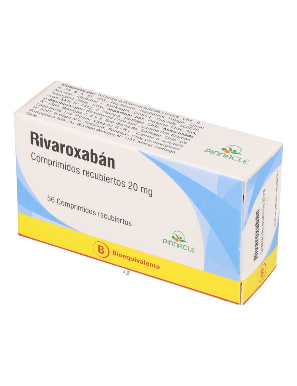 RIVAROXABAN 20 MG 56 COMPRIMIDOS RECUBIERTOS BIOEQUIVALENTE LABORATORIO PINNACLE CENABAST