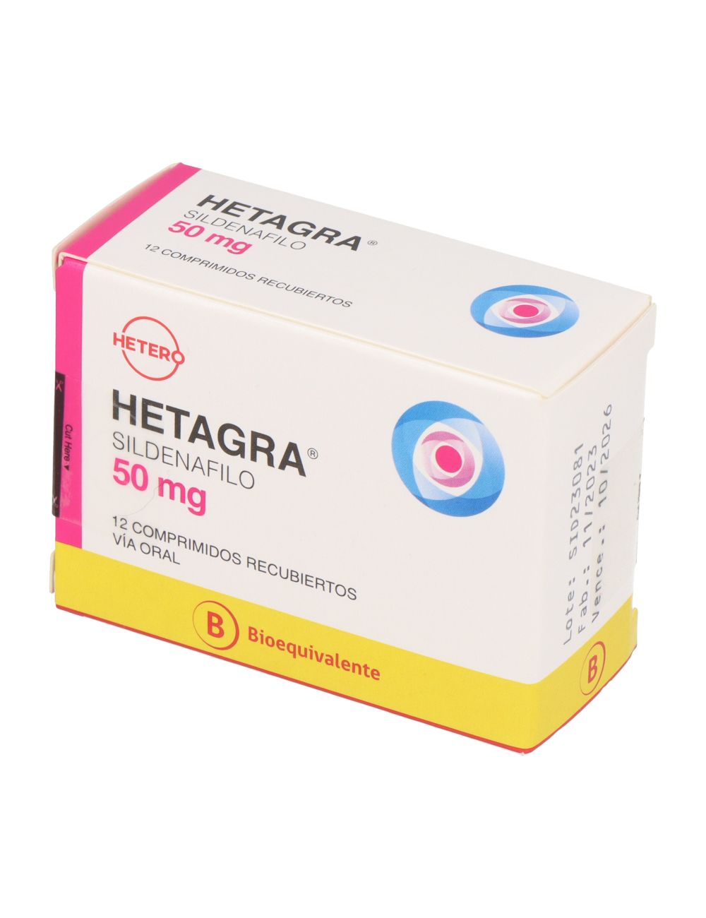 SILDENAFIL HETAGRA 50 MG 12 COMPRIMIDOS RECUBIERTOS BIOEQUIVALENTE LABORATORIO HETERO CENABAST
