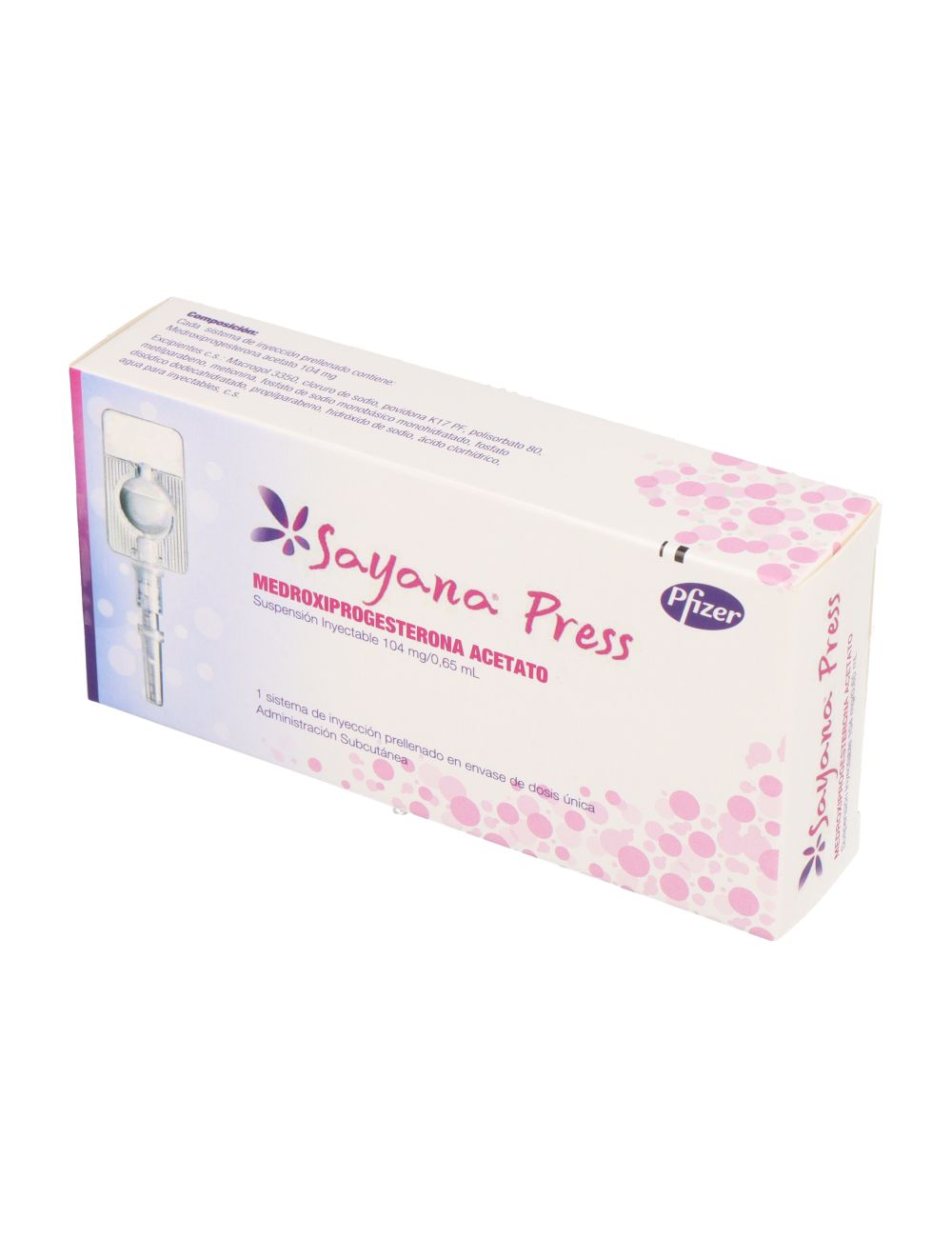 SAYANA PRESS MEDROXIPROGESTERONA ACETATO SUSPENSION INYECTABLE 104 MG/0.65 ML LABORATORIO PFIZER CENABAST
