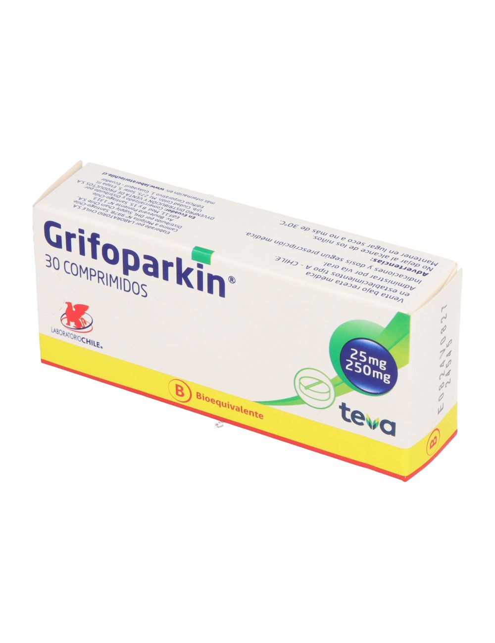 GRIFOPARKIN LEVODOPA 250 MG / CARBIDOPA 25MG 30 COMPRIMIDOS BIOEQUIVALENTE LABORATORIO CHILE CENABAST