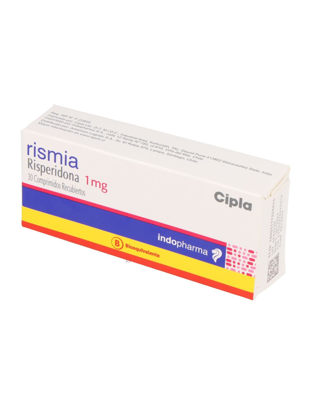RISMIA RISPERIDONA 1MG CAJA 30 COMPRIMIDOS BIOEQUIVALENTE LABORATORIO CIPLA CENABAST