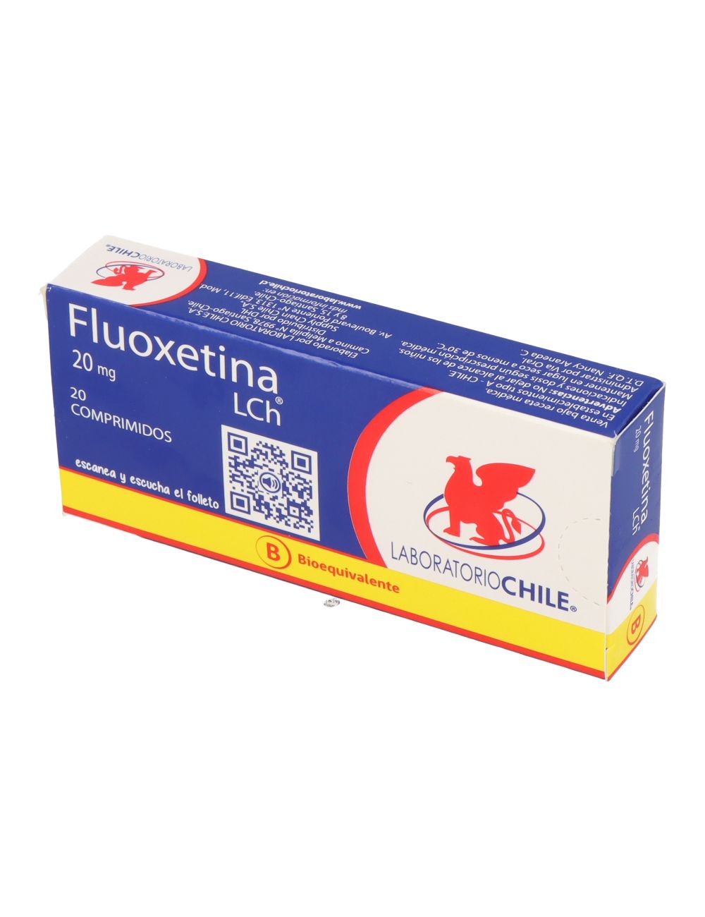 FLUOXETINA 20 MG 20 COMPRIMIDOS BIOEQUIVALENTE LABORATORIO CHILE CENABAST