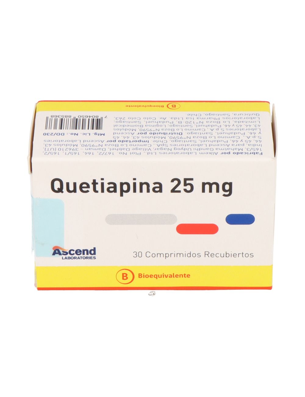QUETIAPINA 25 MG 30 COMPRIMIDOS RECUBIERTOS BIOEQUIVALENTE LABORATORIO ASCEND CENABAST