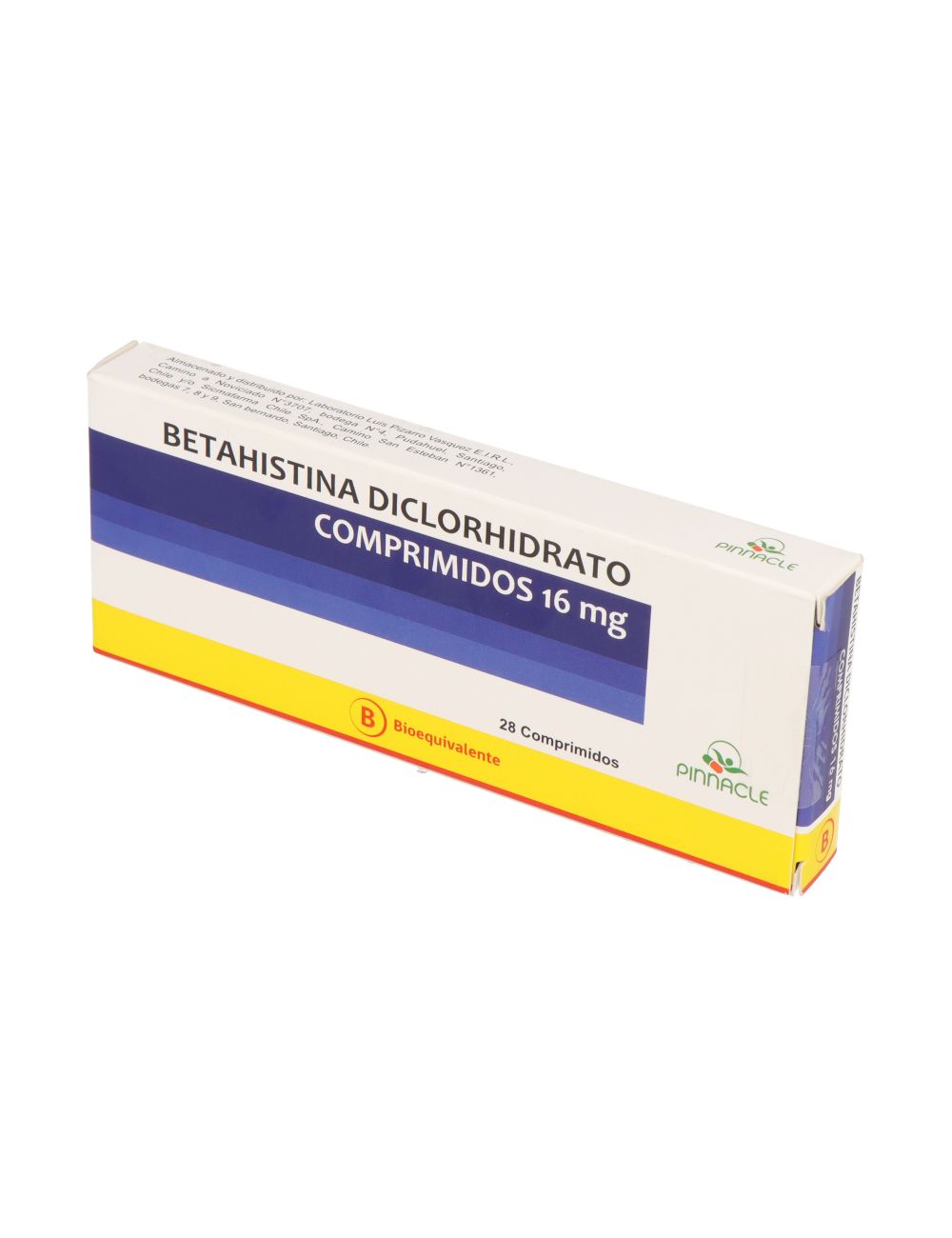 BETAHISTINA DICLORHIDRATO 16 MG 30 COMPRIMIDOS BIOQUIVALENTE LABORATORIO PINNACLE CENABAST