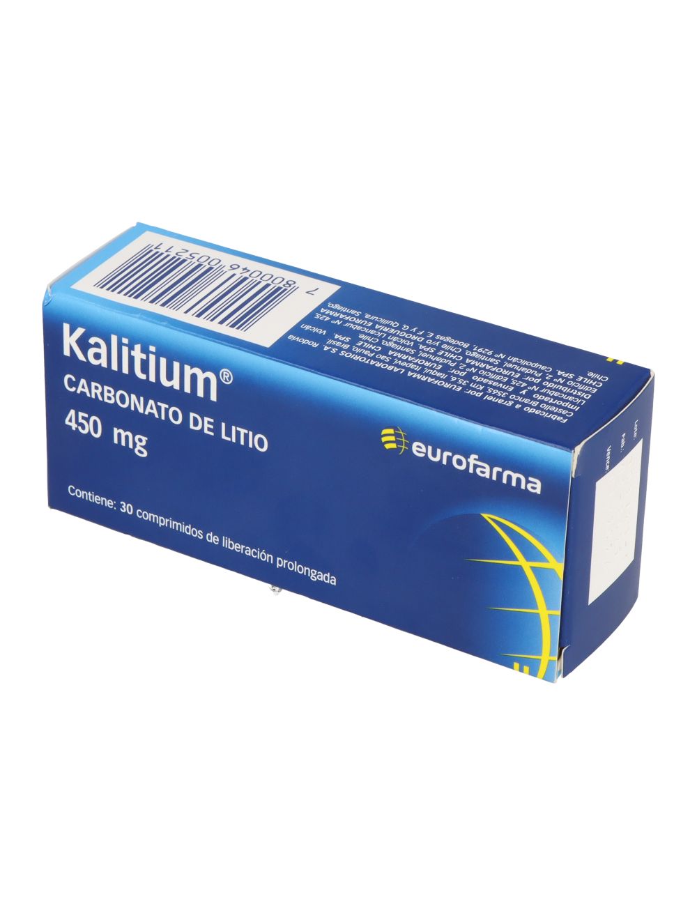 KALITIUM LITIO CARBONATO LIBERACION PROLONGADA 450 MG 30 COMPRIMIDOS LABORATORIO EUROFARMA CENABAST