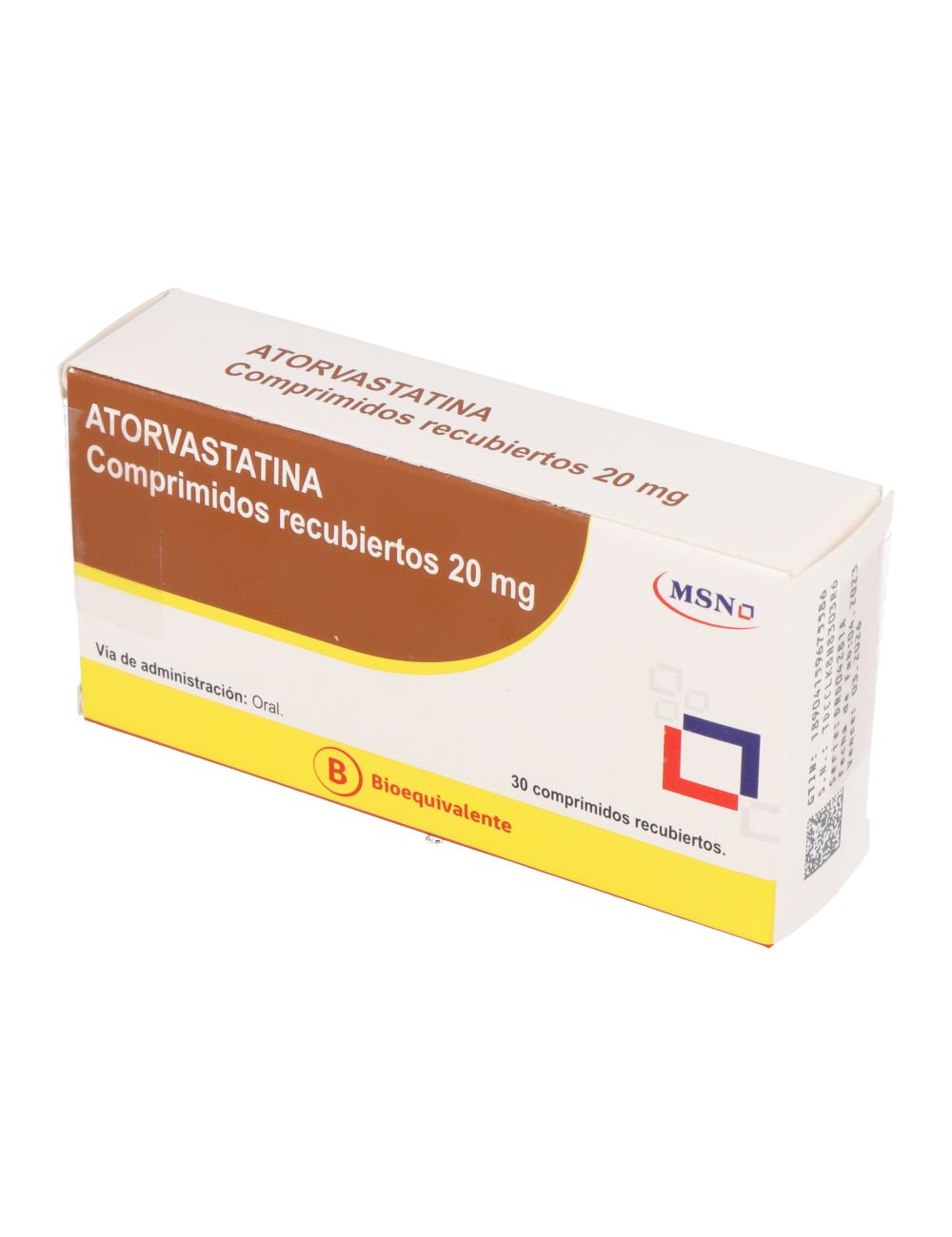 ATORVASTATINA 20 MG 30 COMPRIMIDOS RECUBIERTOS BIOEQUIVALENTE LABORATORIO MSN CENABAST