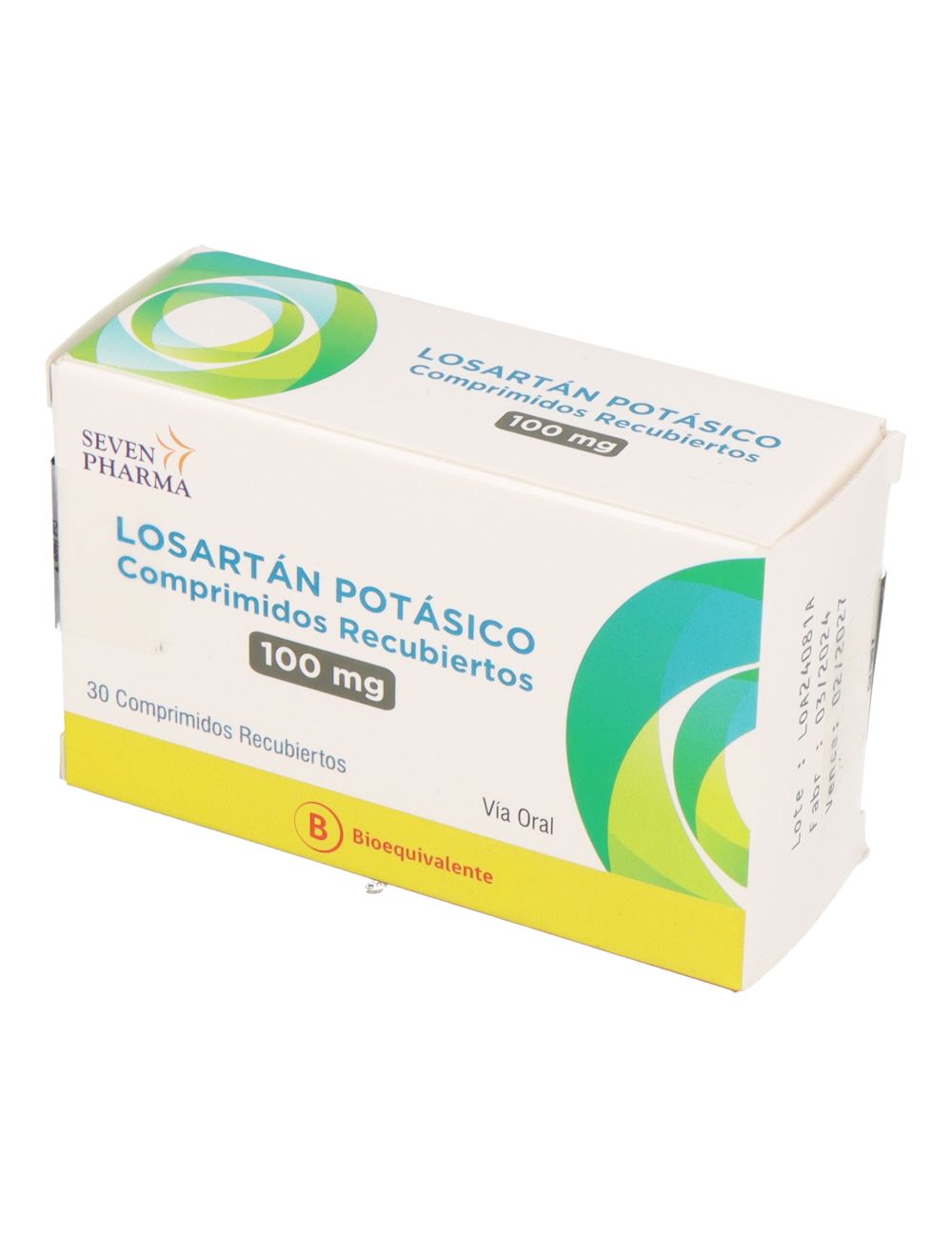 LOSARTAN POTASICO 100 MG 30 COMPRIMIDOS RECUBIERTOS BIOEQUIVALENTE LABORATORIO SEVEN PHARMA CENABAST