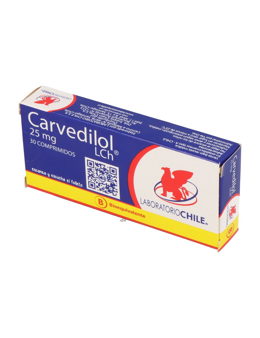 CARVEDILOL 25 MG 30 COMPRIMIDOS BIOEQUIVALENTE LABORATORIO CHILE CENABAST
